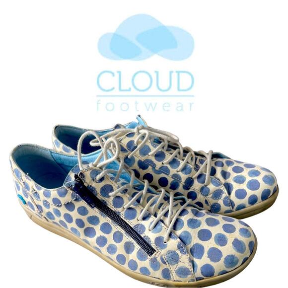 Cloud Footwear Italian Leather Blue & White Polka Dot Loafers Sneakers, US 10.5 - Picture 2 of 13